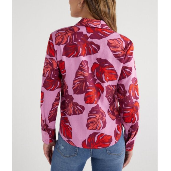 Sofia by Sofia Vergara Women's Pink Red Leaf Print Button Down Shirt Size XL - Picture 2 of 12